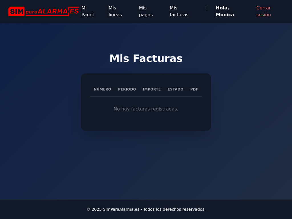 Sección Mis facturas