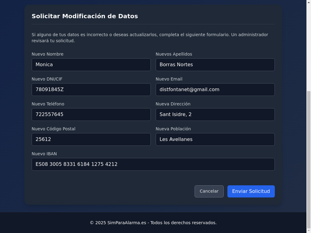 Formulario de modificación